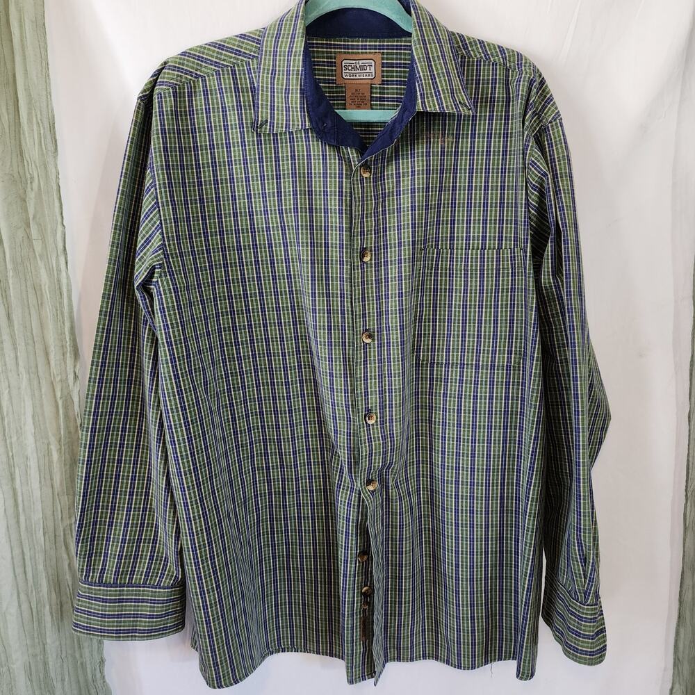 C.E. Schmidt Workwear Mens Green Plaid Button Up Long Sleeve Shirt Size XLT